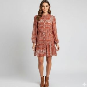 Dizzy Lizzy Rusty Orange Long Sleeve Dress With Pockets Womens Petite Large